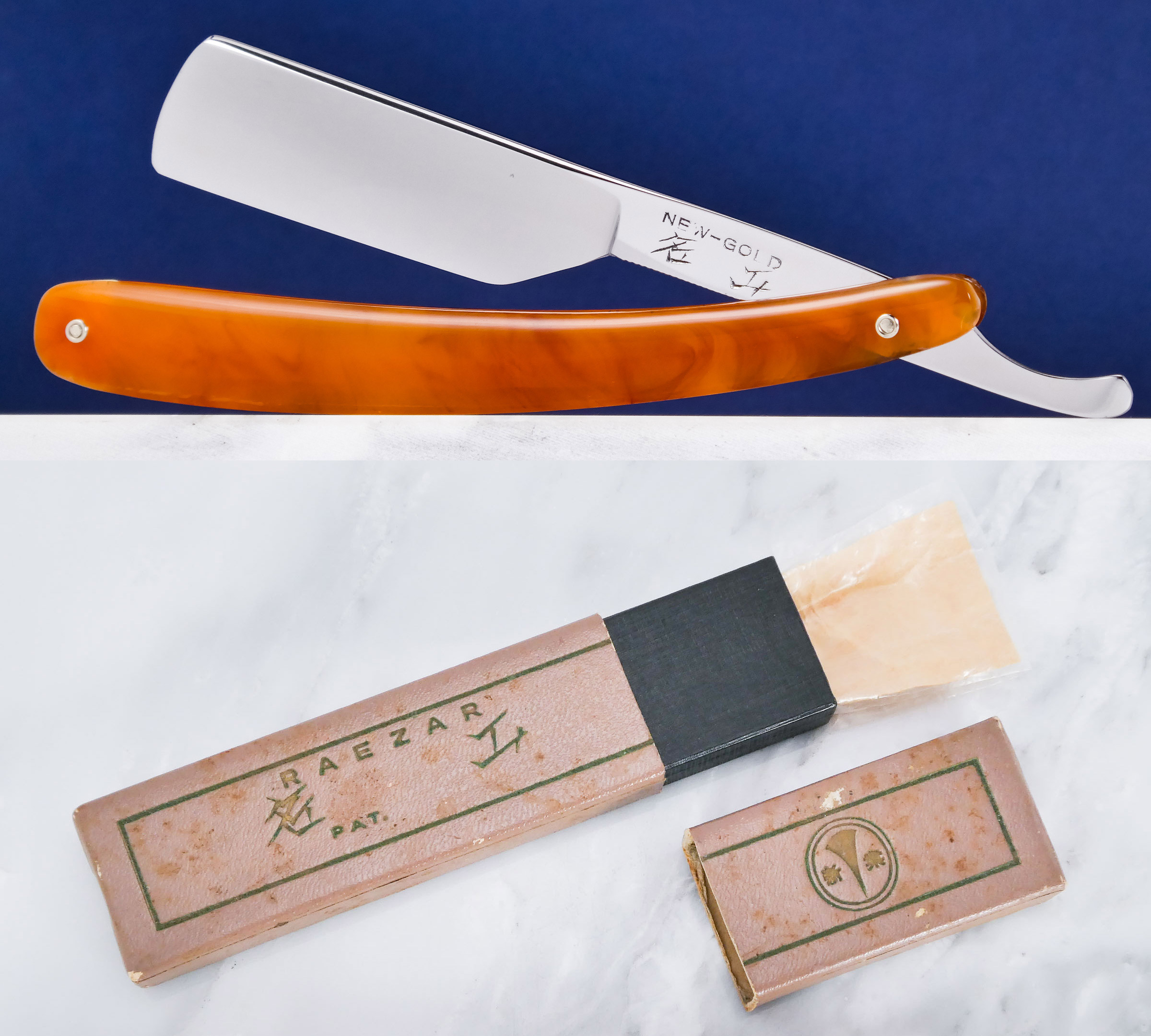 NOS Vintage New Gold Japanese Straight Razor Kamisori Rare Will make